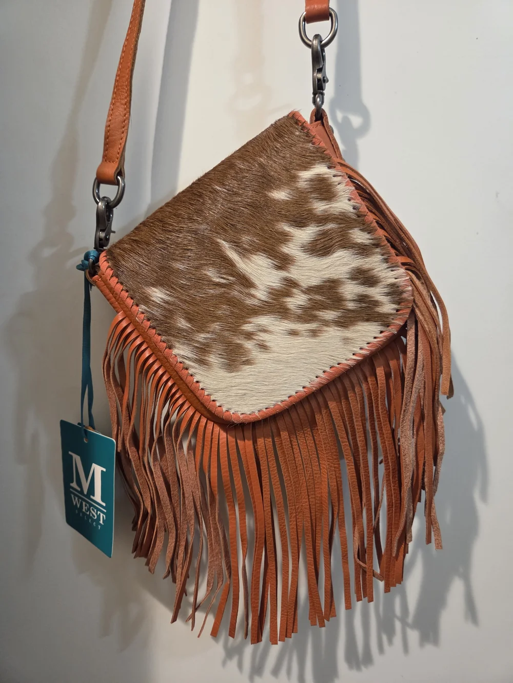Montana West Brown and White Hair-On Hide Fringe Crossbody Bag